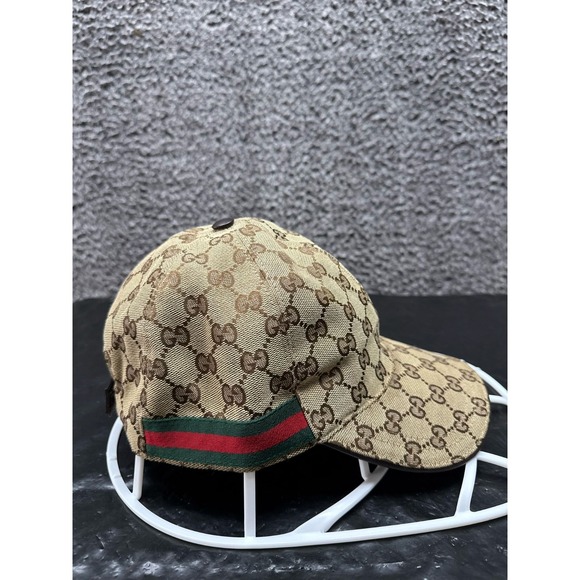 Gucci GG Canvas Adjustable Strap Baseball Hat With Web‎ Beige One Size - Picture 3 of 10